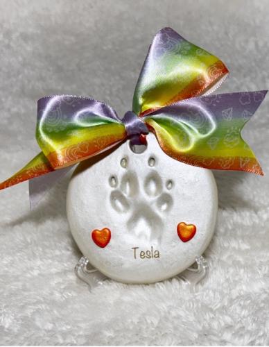 Engraved paw print with finish Tesla